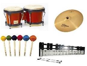 Bongos, cymbal, assorted mallets, bell kit